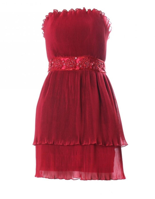 Pleat-layer embellished dress