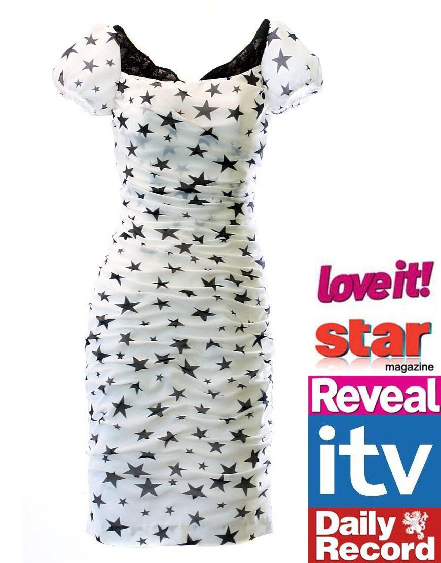 Star print puffball sleeve draped dress