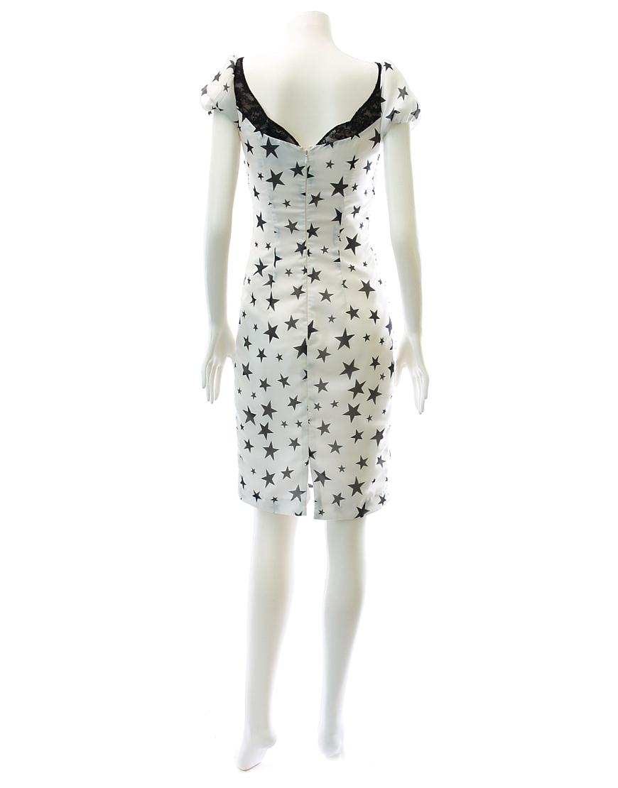 Star print puffball sleeve draped dress