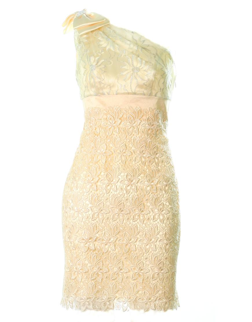 One shoulder bow trimmed lace dress