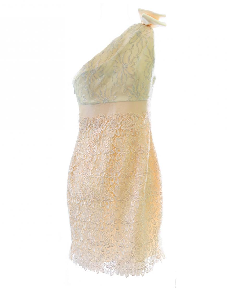 One shoulder bow trimmed lace dress
