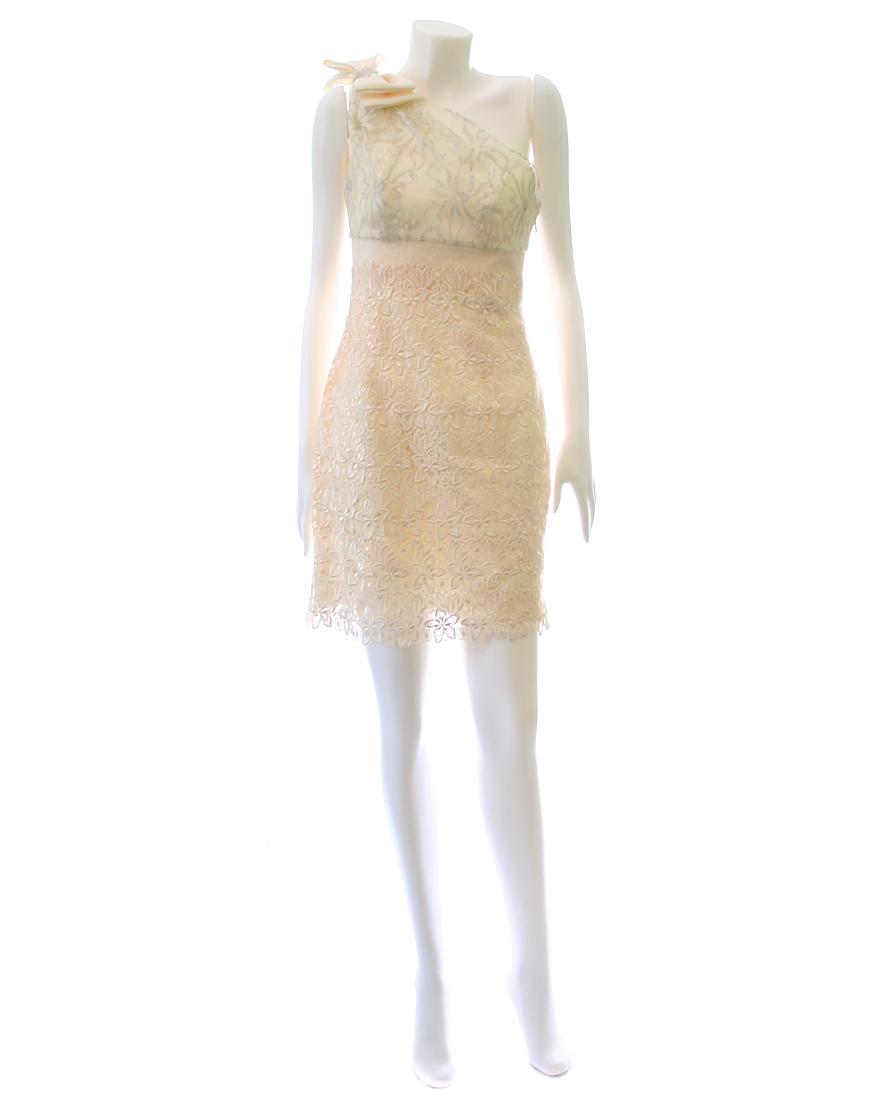 One shoulder bow trimmed lace dress