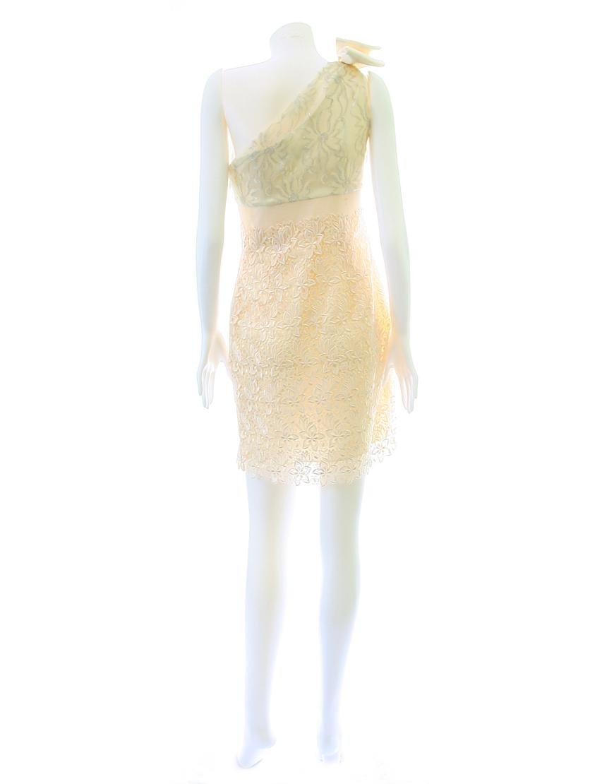 One shoulder bow trimmed lace dress