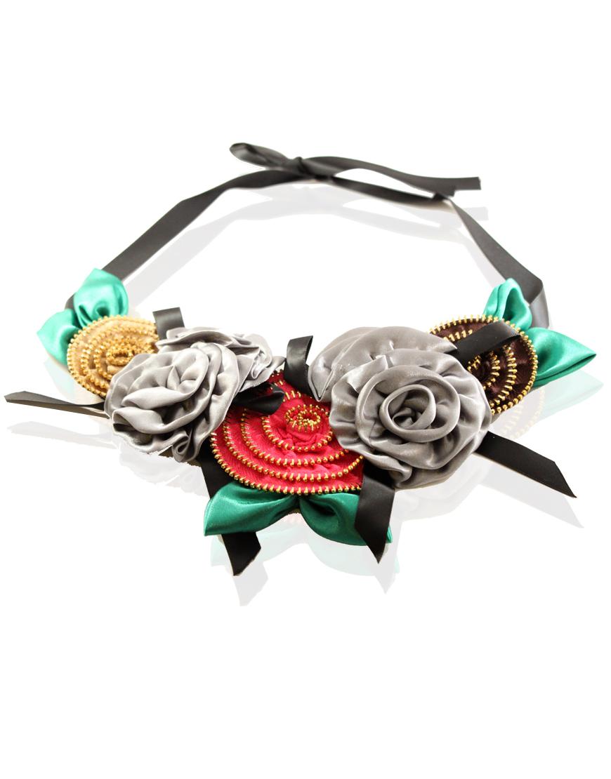 Multi colour rose zipper necklace