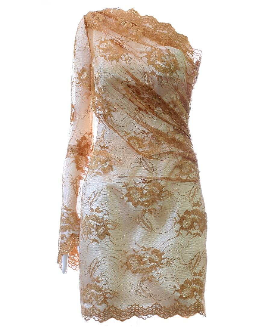 Triangular trimmed lace long sleeve with fab flared cuff in gold