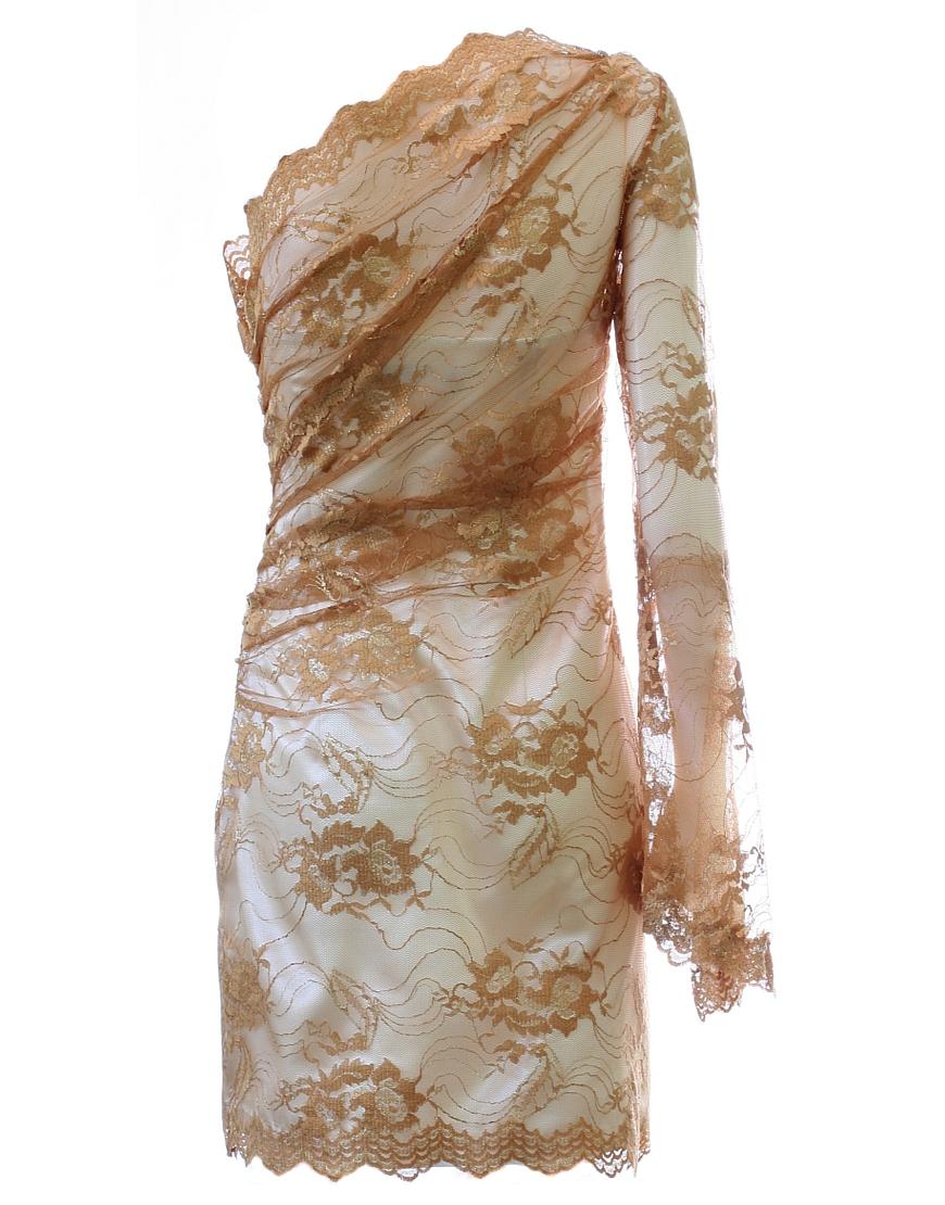 Triangular trimmed lace long sleeve with fab flared cuff in gold