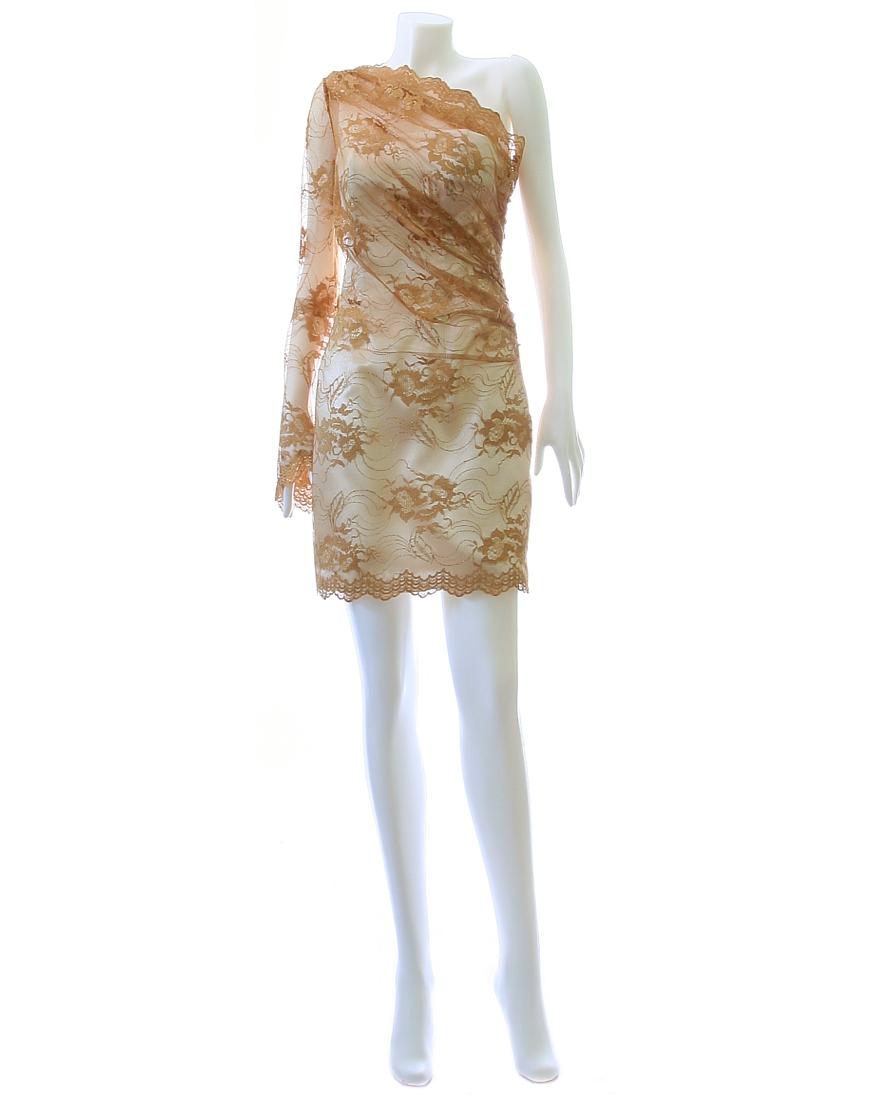 Triangular trimmed lace long sleeve with fab flared cuff in gold