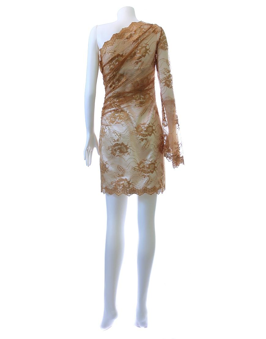 Triangular trimmed lace long sleeve with fab flared cuff in gold