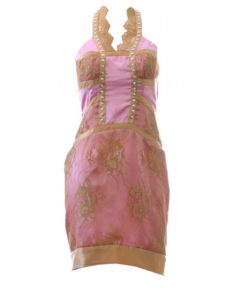 Lace panel embellished dress Beige & Gold