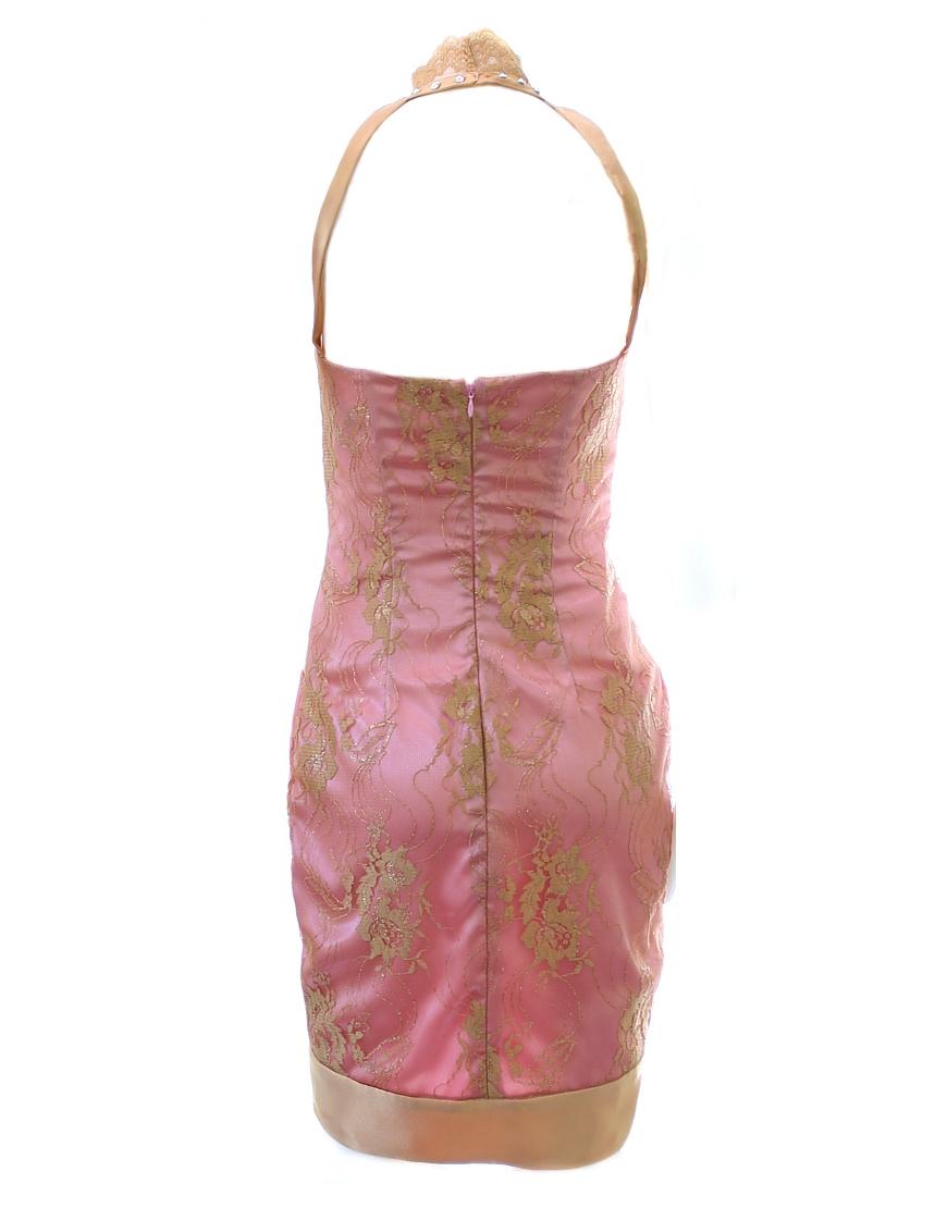 Lace panel embellished dress Beige & Gold