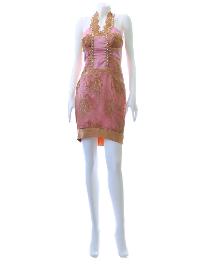 Lace panel embellished dress Beige & Gold