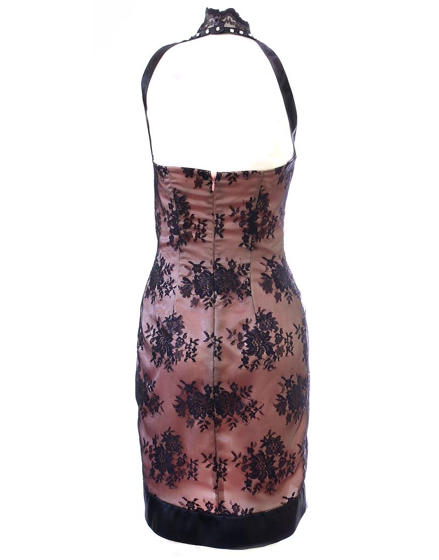 Lace panel embellished dress Beige & Black