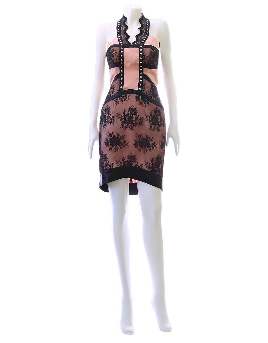 Lace panel embellished dress Beige & Black