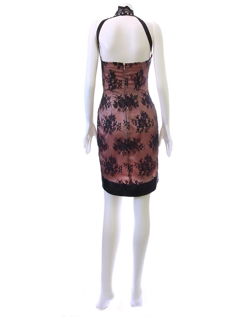 Lace panel embellished dress Beige & Black