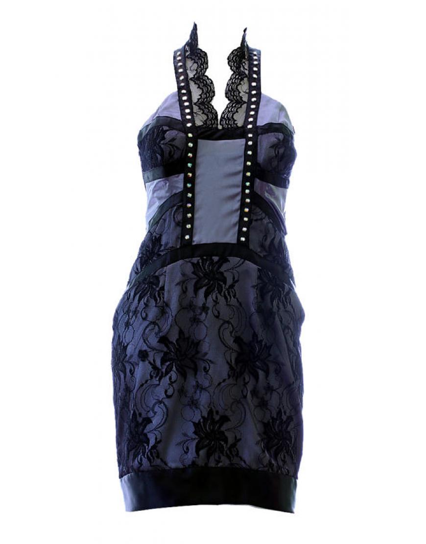 Lace panel embellished dress Grey & Black