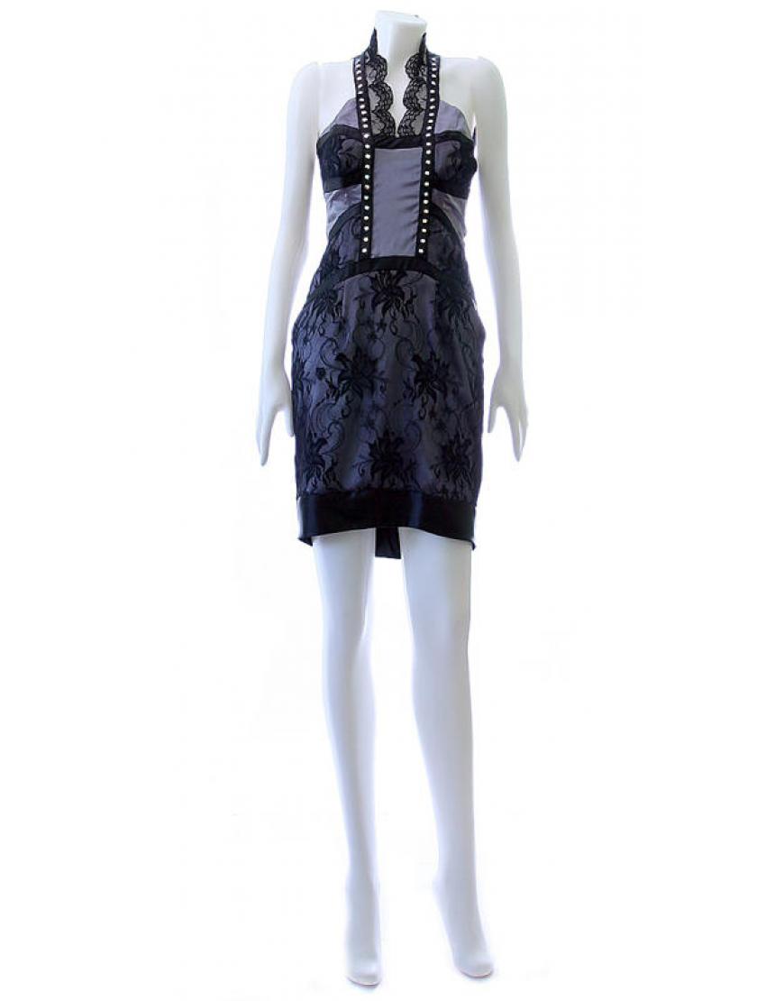 Lace panel embellished dress Grey & Black