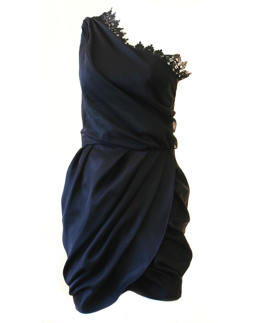 One shoulder lace insert draped dress