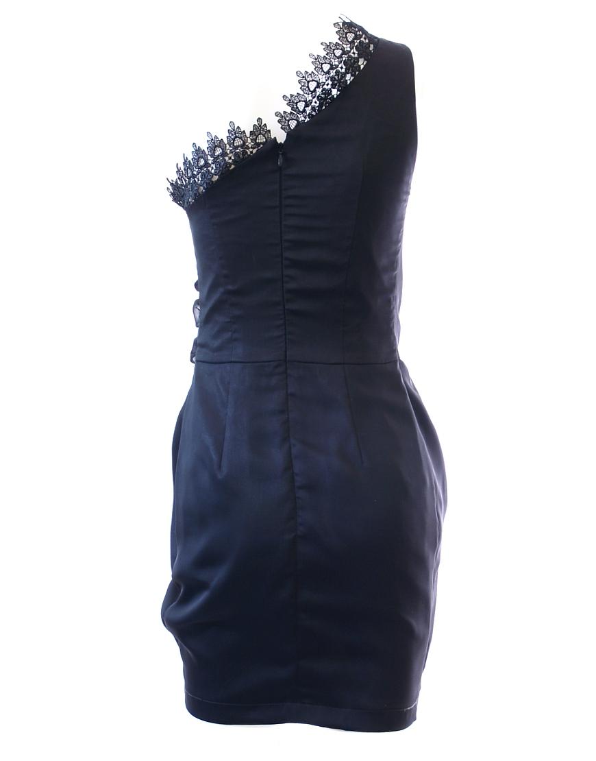One shoulder lace insert draped dress