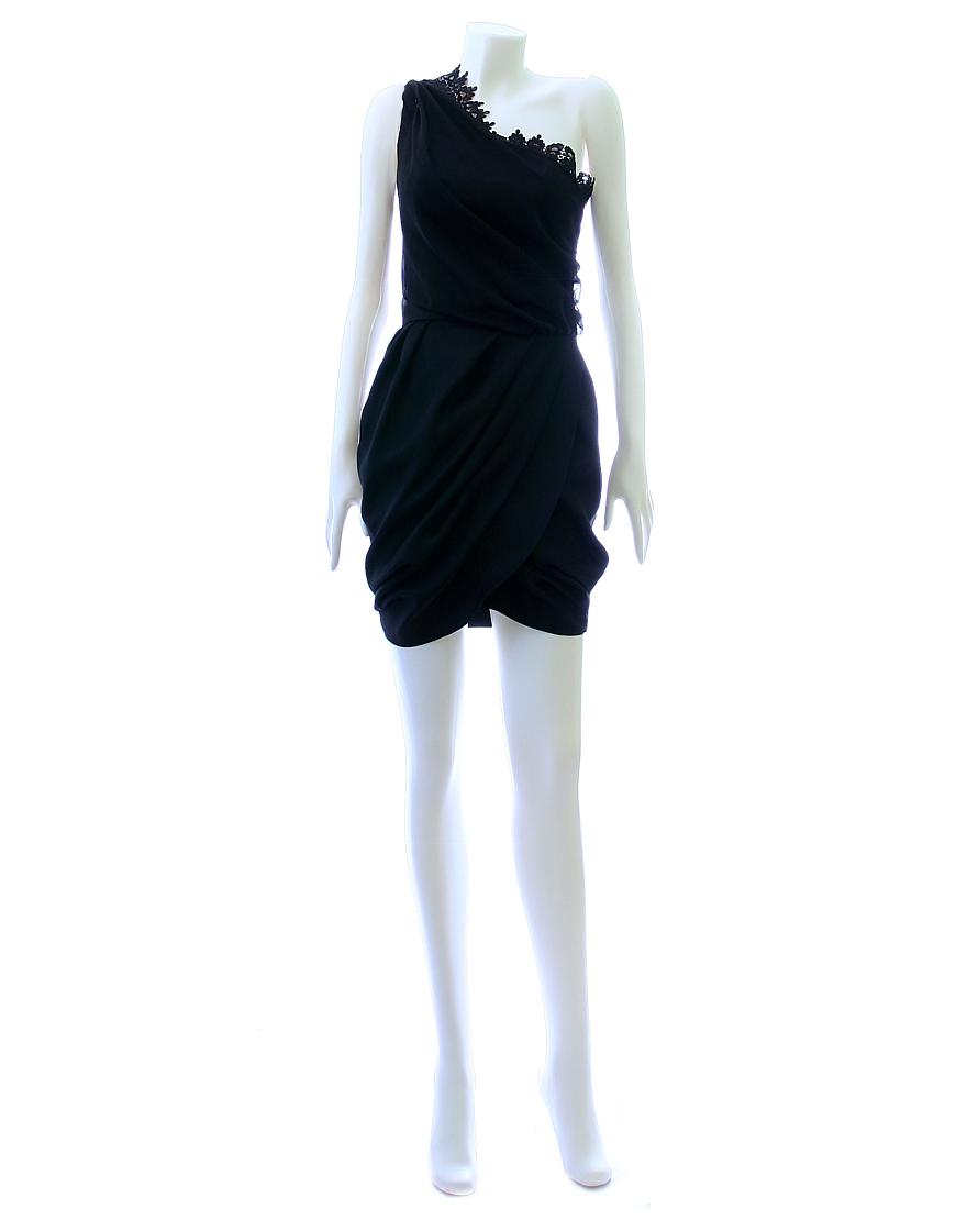 One shoulder lace insert draped dress