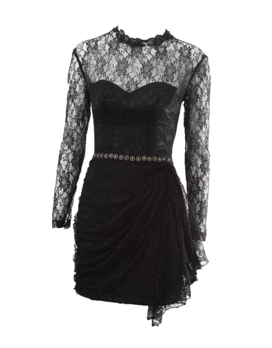 Lace overlay draped skirt dress