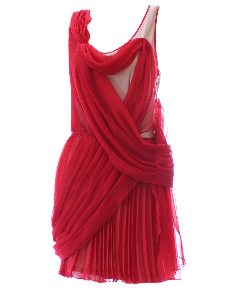 Twisted pleat overlay dress in red