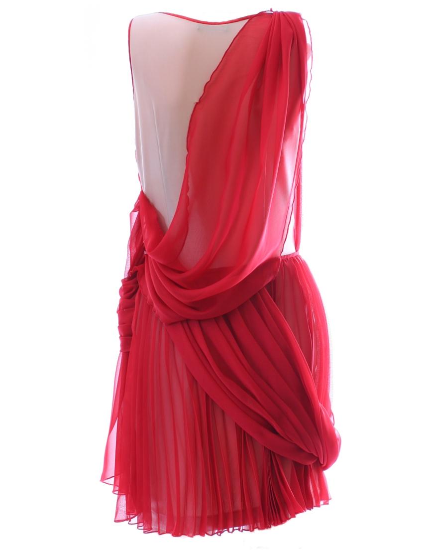 Twisted pleat overlay dress in red