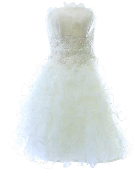 Lace embellished bow-waist frilled dress