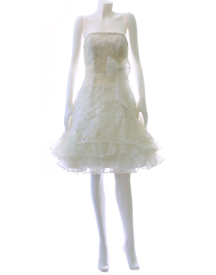 Embroidered bow-waist frilled hem prom dress