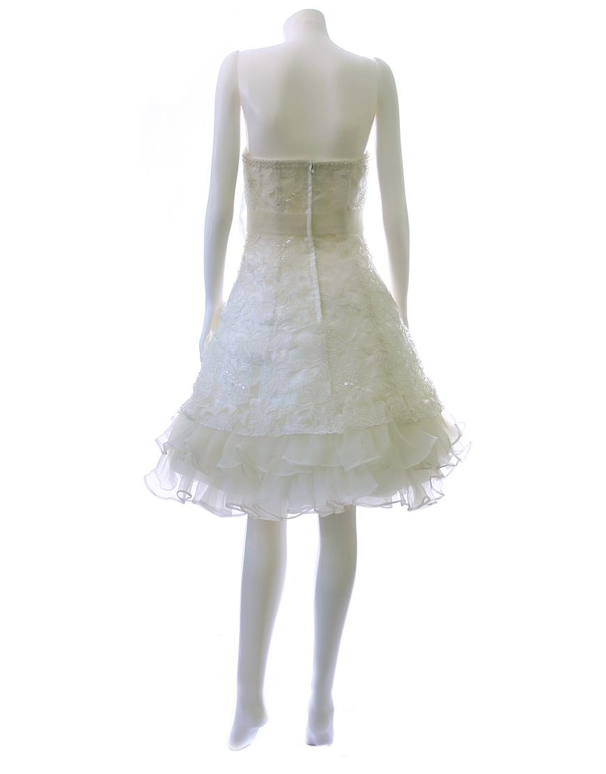 Embroidered bow-waist frilled hem prom dress