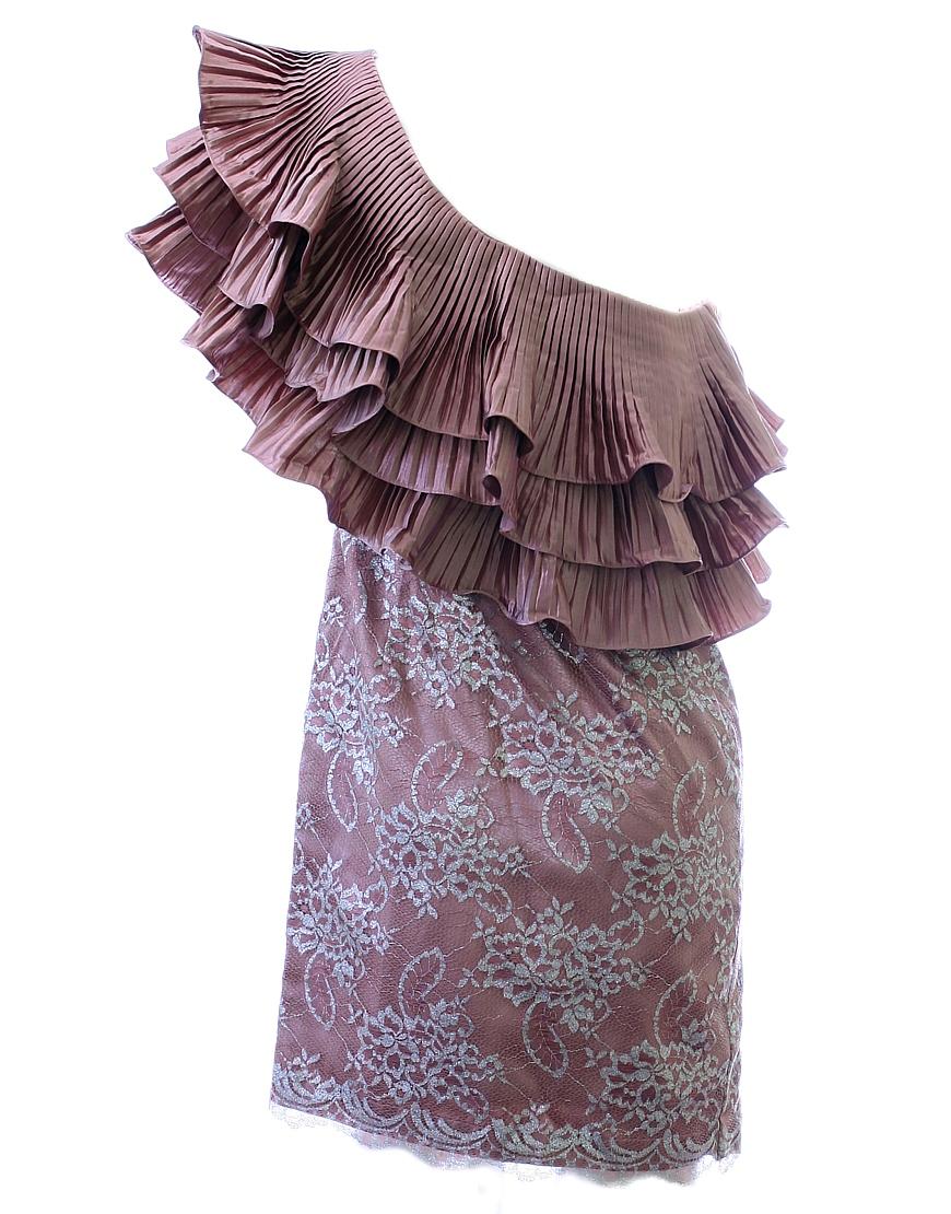 One shoulder pleat frilled dress