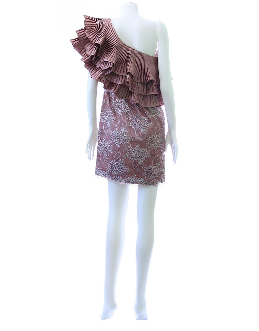 One shoulder pleat frilled dress