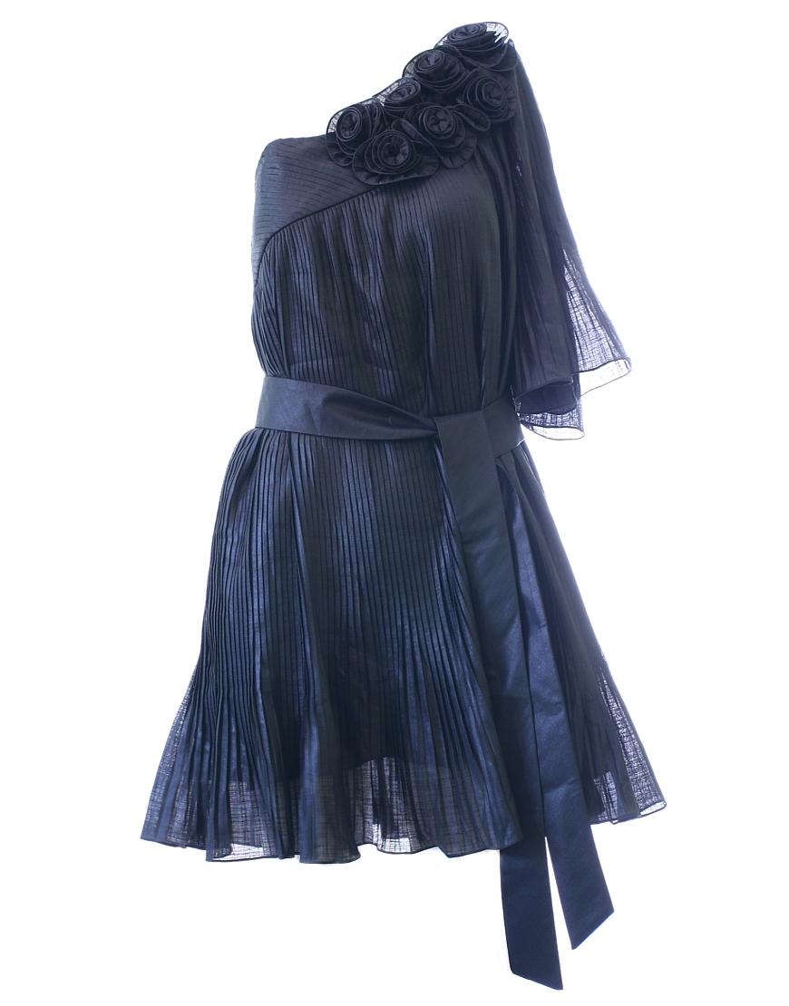 Asymmetric rose pleated dress