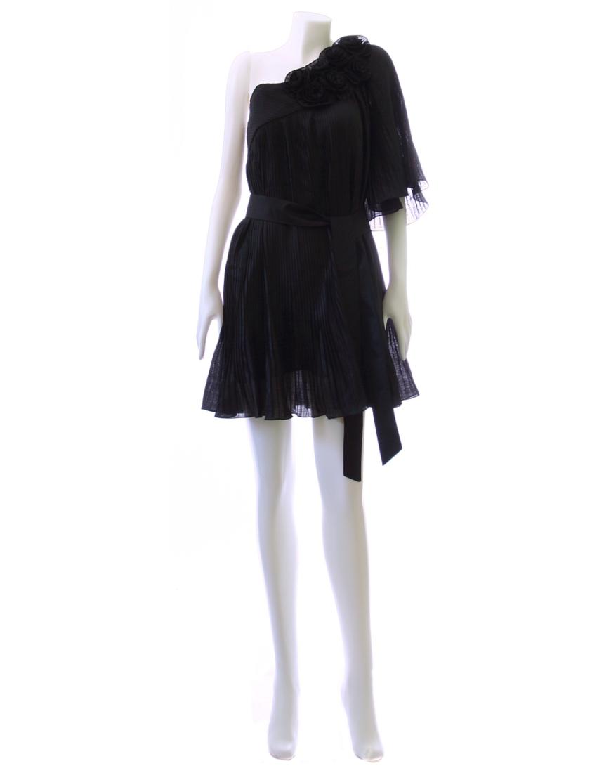 Asymmetric rose pleated dress