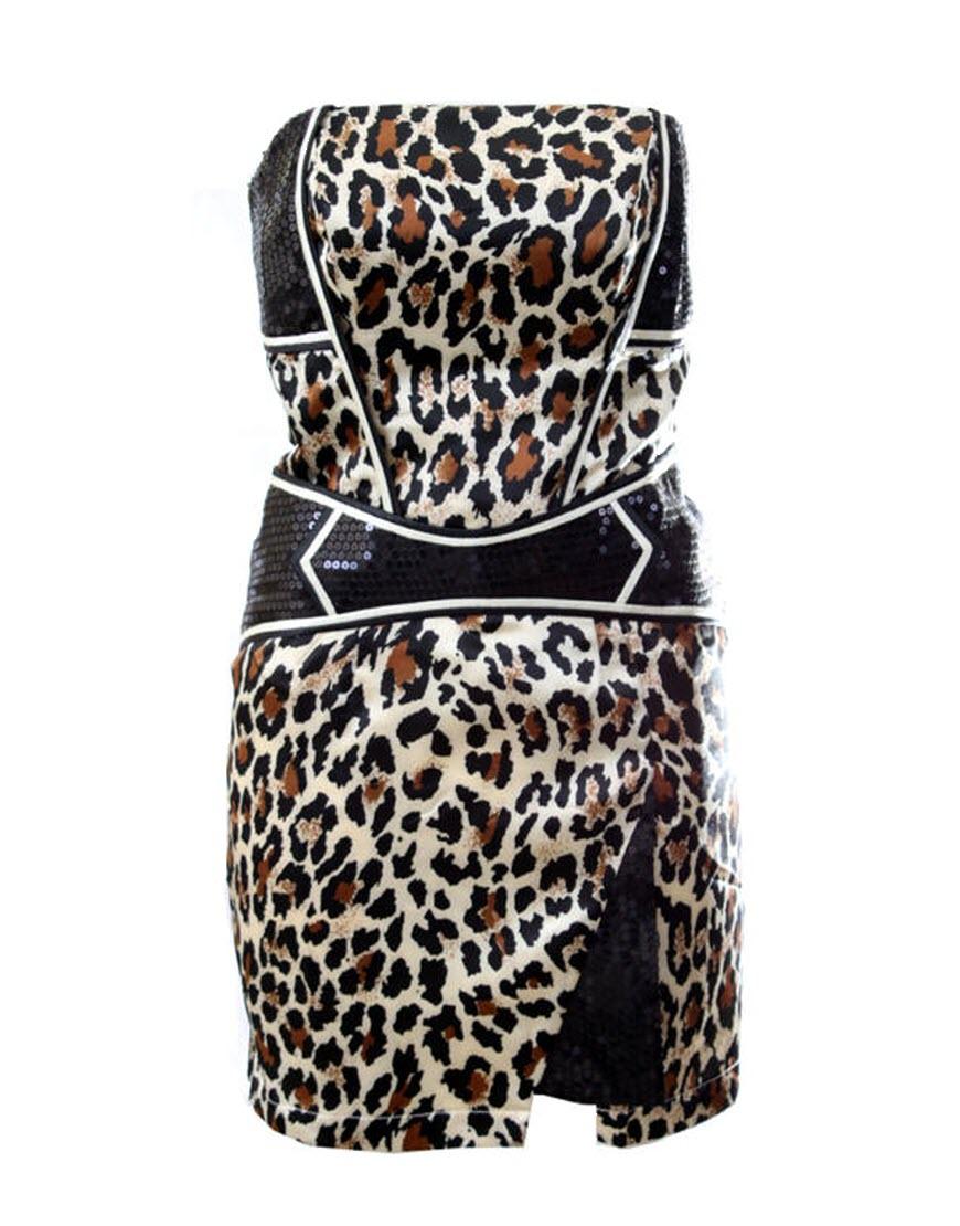 Leopard Sequin two-tone trim mini dress