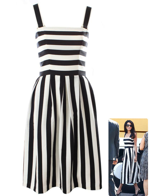 Strappy stripe pleat dress
