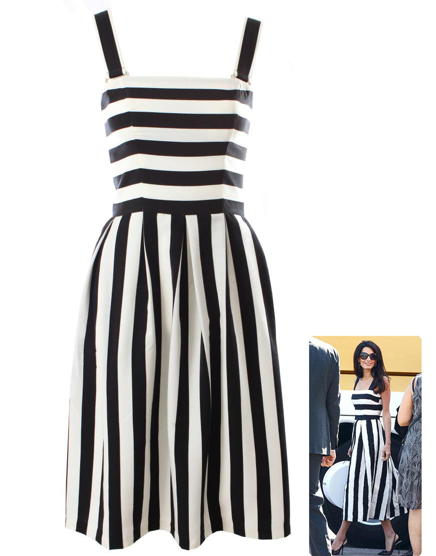Strappy stripe pleat dress