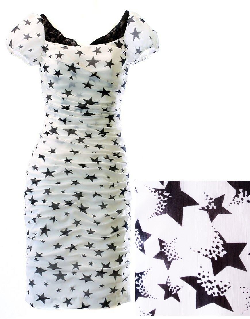 Star print puffball sleeve draped dress