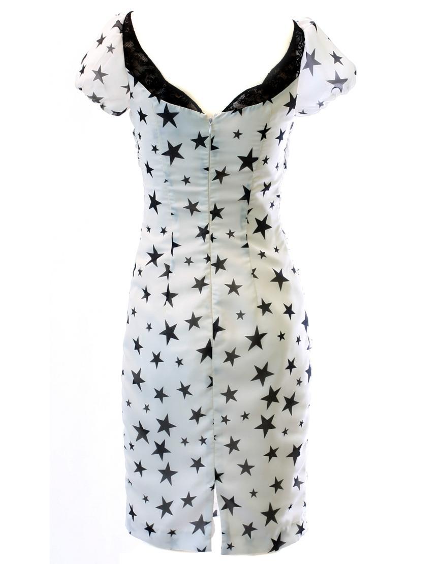 Star print puffball sleeve draped dress