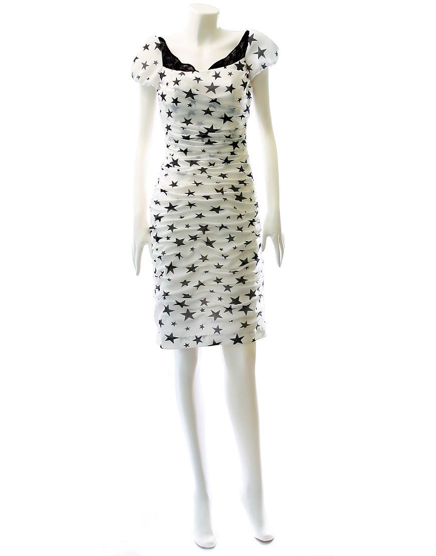 Star print puffball sleeve draped dress