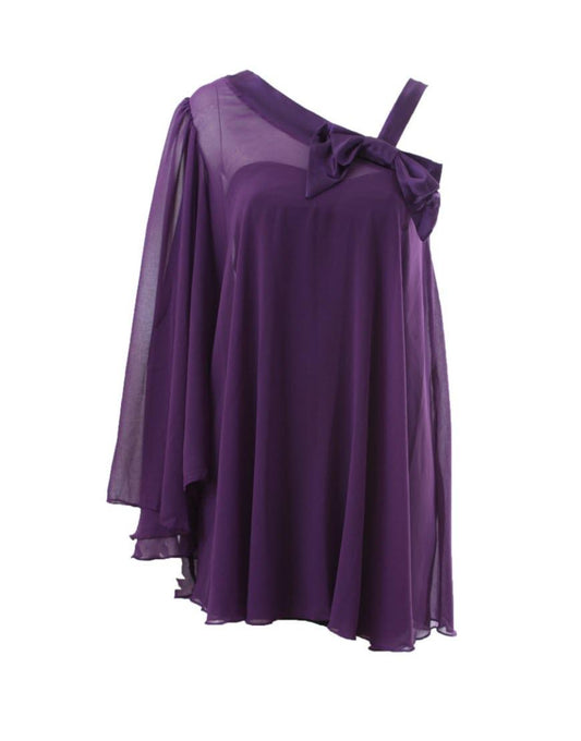 Chiffon one sleeve bow detail dress in purple