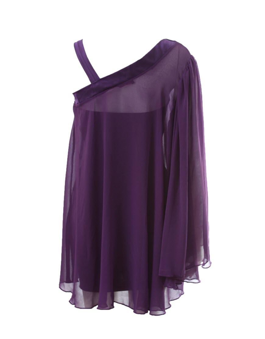 Chiffon one sleeve bow detail dress in purple
