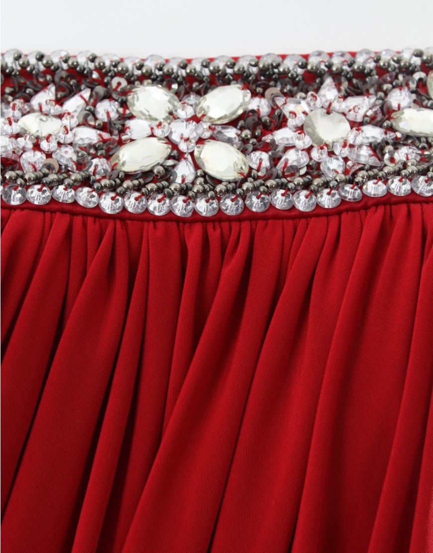 Draped grecian jewelled dress in red