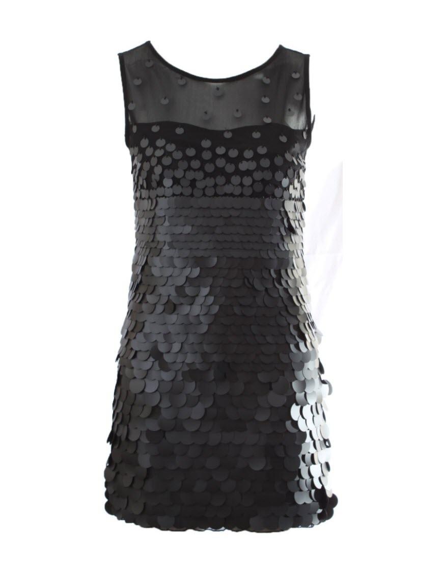 Disc Sequin chiffon panel mini dress