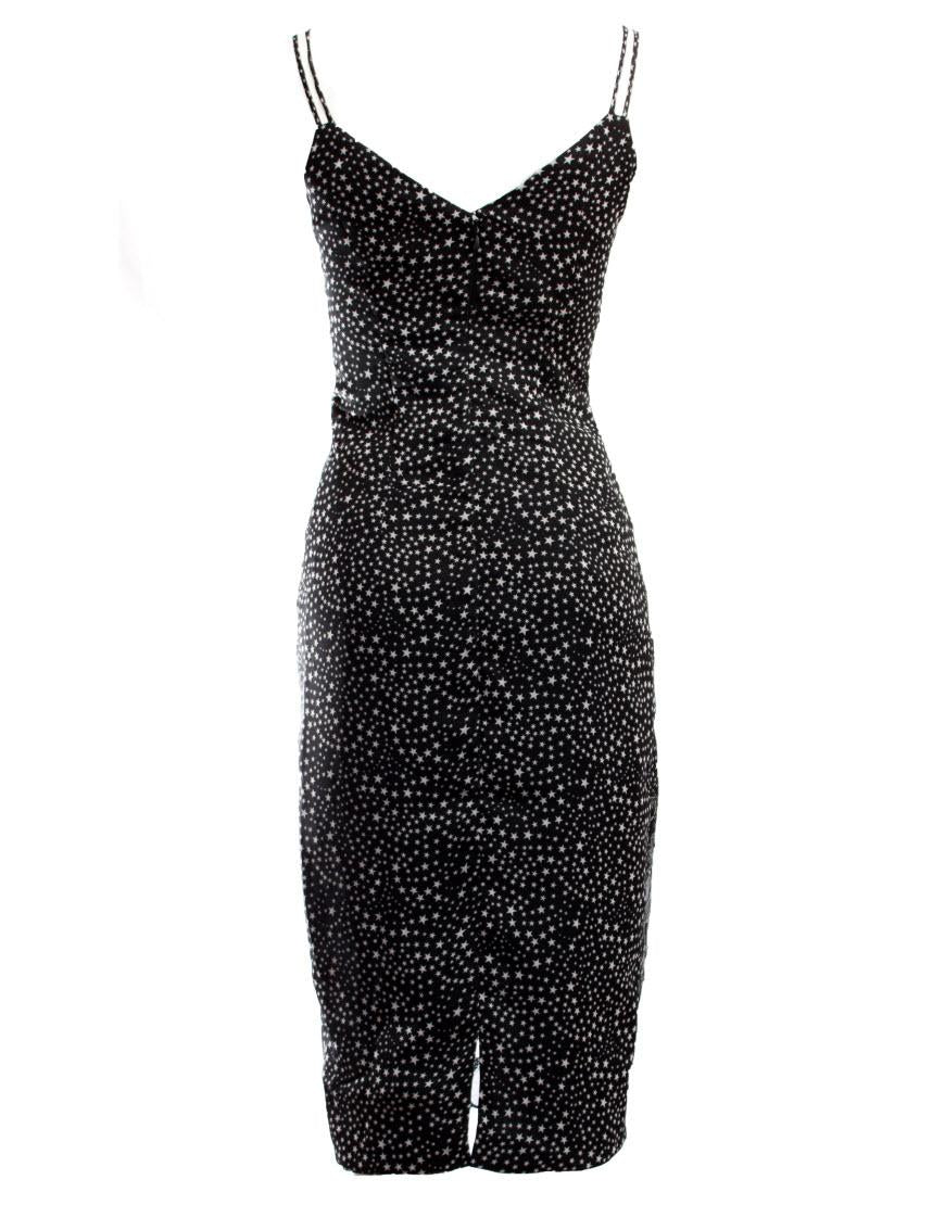 Floral-sequinned insert bodice and hem dress (small star print)