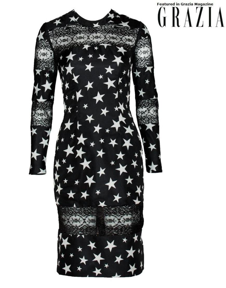 Star print dress style Lily Allen in ELLE magazine