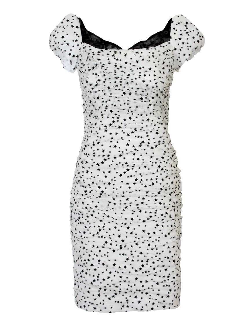 Star print puffball sleeve draped dress (small star)