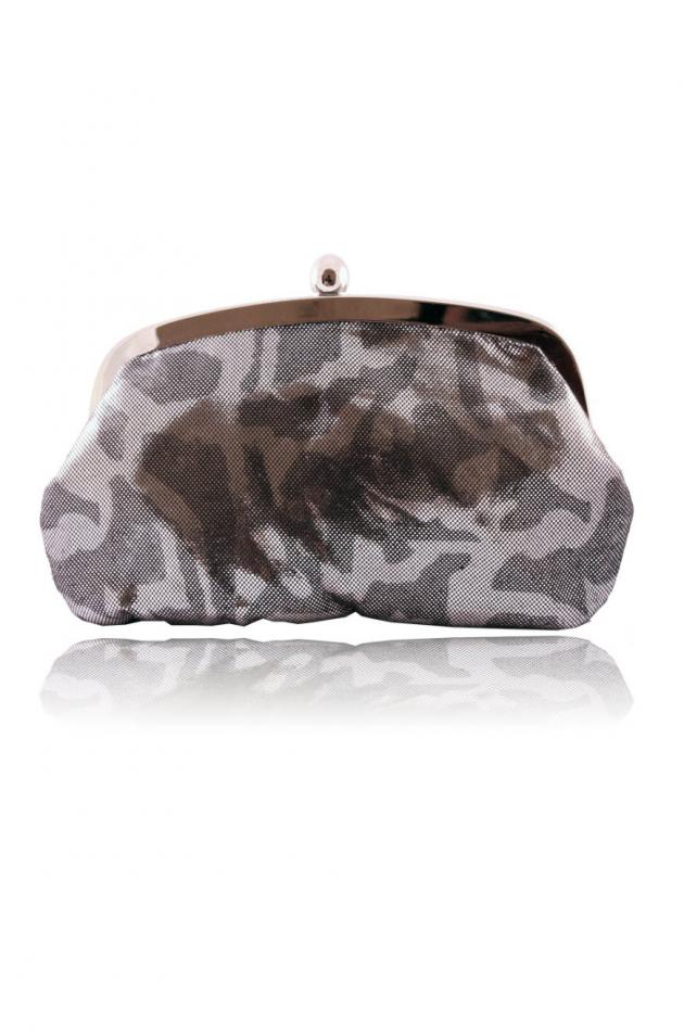Silver-Black Knotted Feathered Clutch