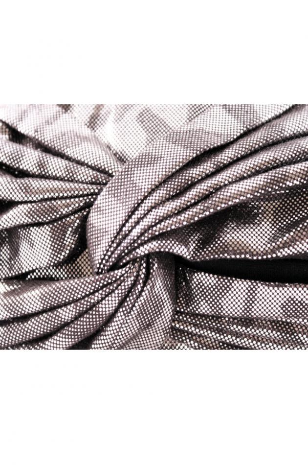 Silver-Black Knotted Feathered Clutch