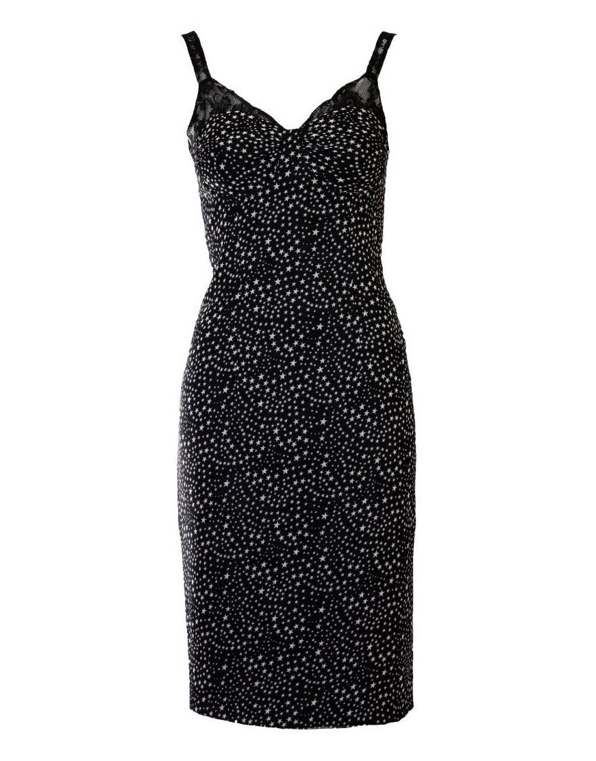 Star print lace bustier dress in black as worn by Lauren Pope