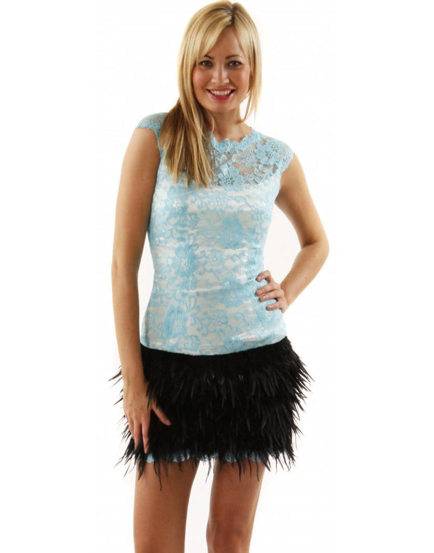 Emma Watson style lace feather dress as worn by Lucy Mecklenburgh in Blue